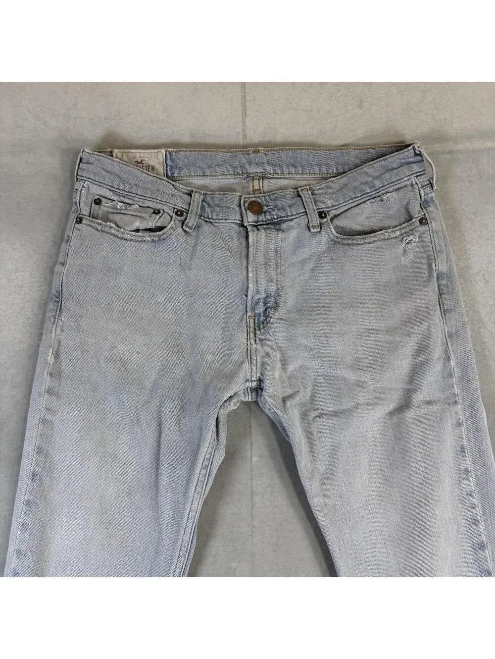 VTG Hollister Jeans Mens 34x30* Blue Slim Straight Light Wash Faded Denim Y2K